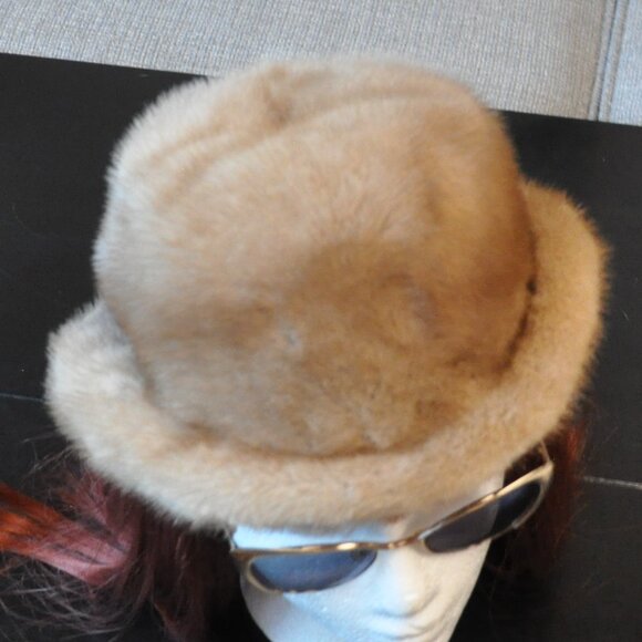 Vintage Blonde Mink Fur Bowler Derby Brim Winter Hat Cap - Picture 10 of 12